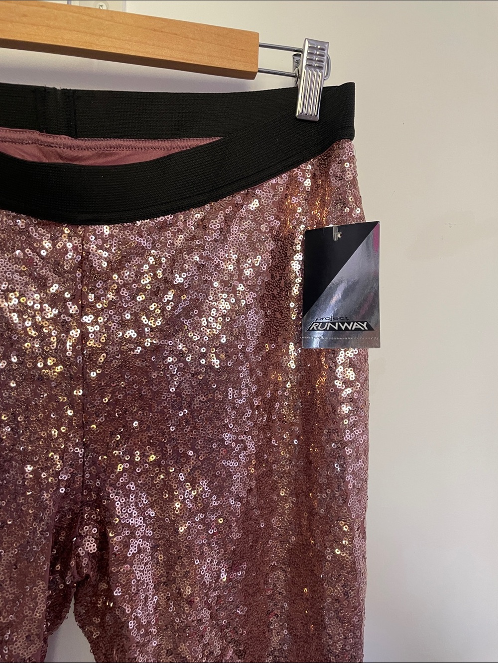 Project Runway Sequin Rose Gold Stretch Leggings - M